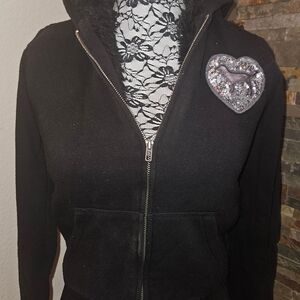 PINK Victoria's Secret Black Hoodie with Heart Patch